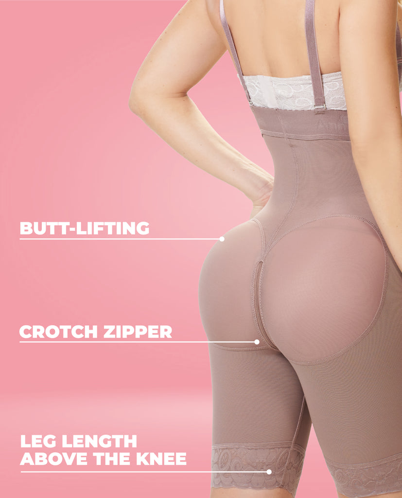 Vanessa mid-thigh Strapless body shaper with crotch zipper