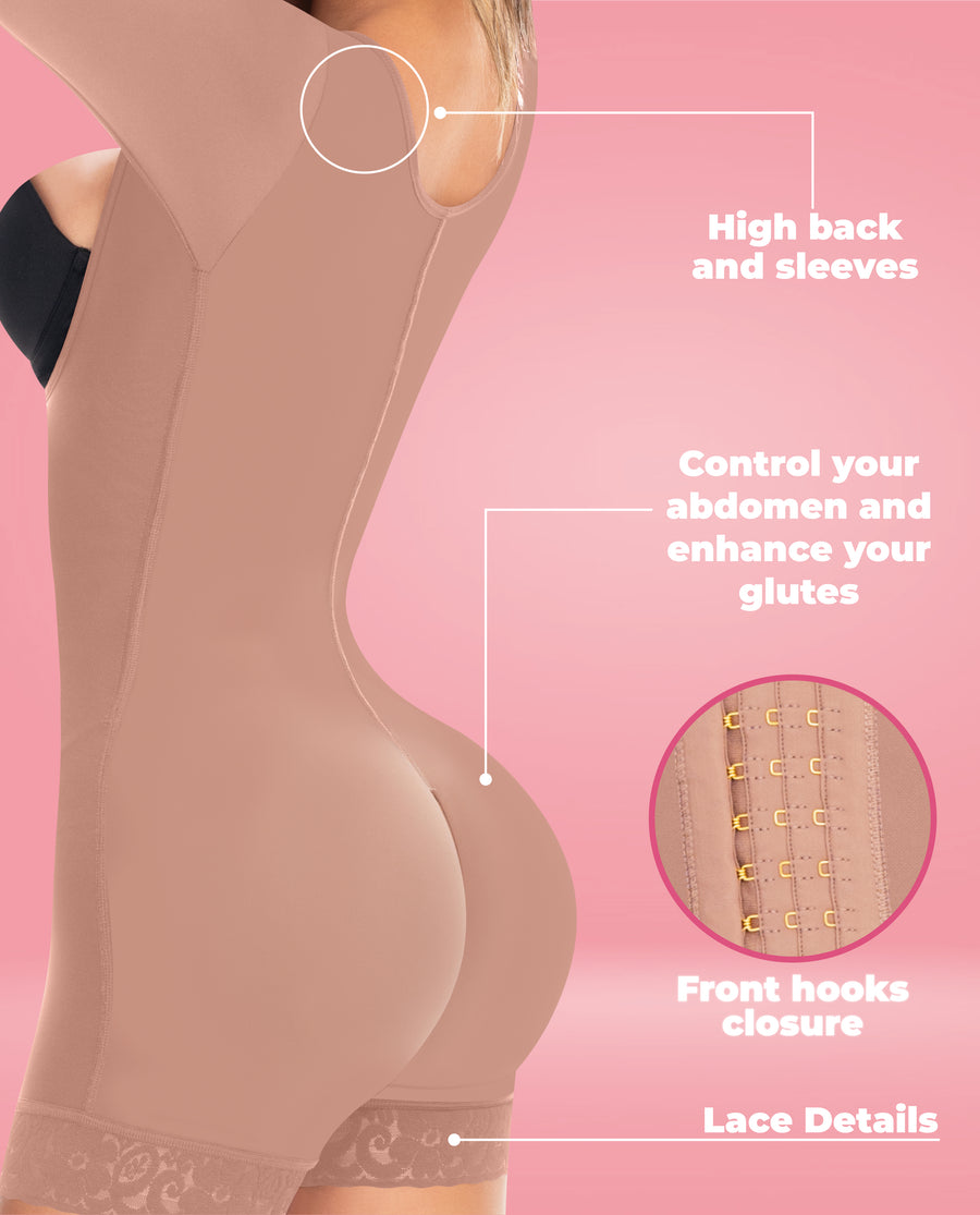 Ref. 8214 Stage 5 Full Body Shapewear for Women, High Compression Bodysuit with Long Sleeves & Open Bust
