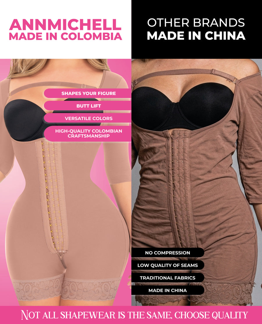 Ref. 8214 Stage 5 Full Body Shapewear for Women, High Compression Bodysuit with Long Sleeves & Open Bust
