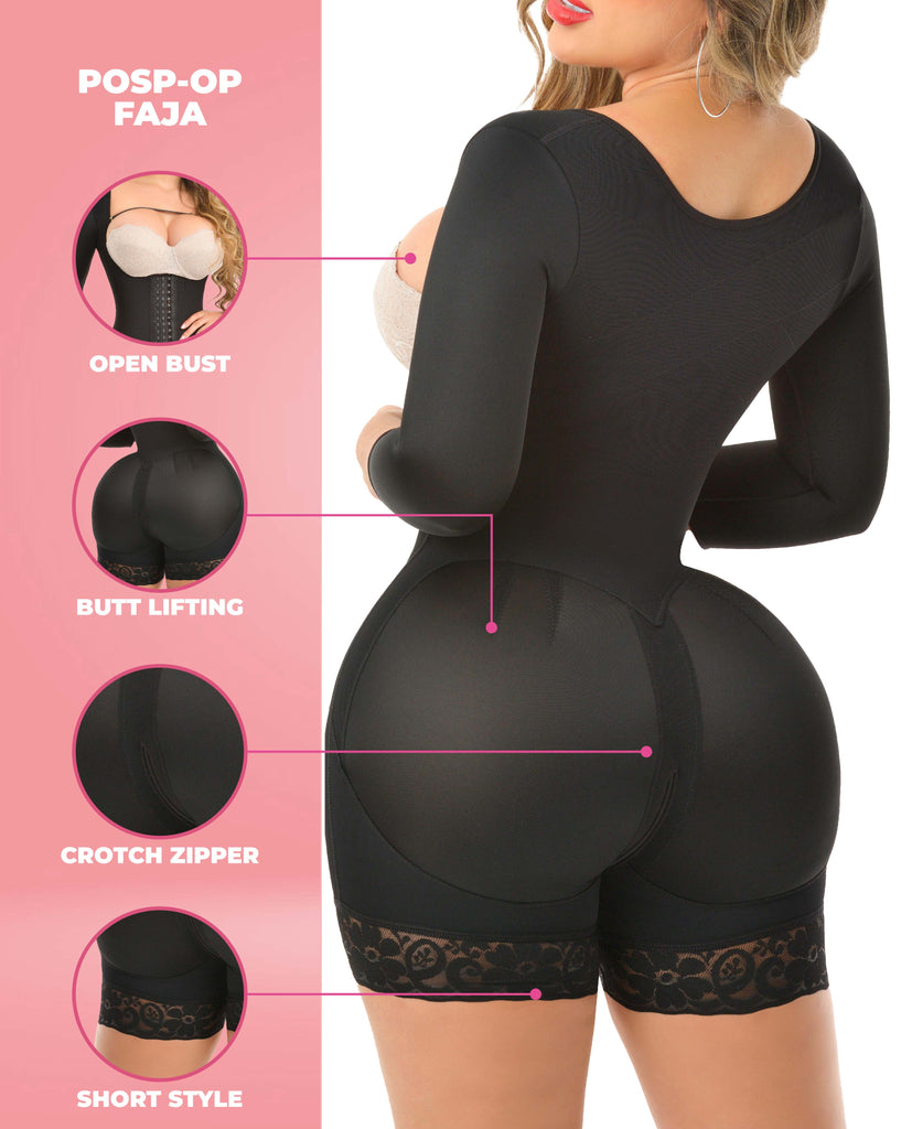 Nia Stage 4 Hourglass Faja Colombian Post Surgery With Sleeves Short Leg No Bra Bootylove