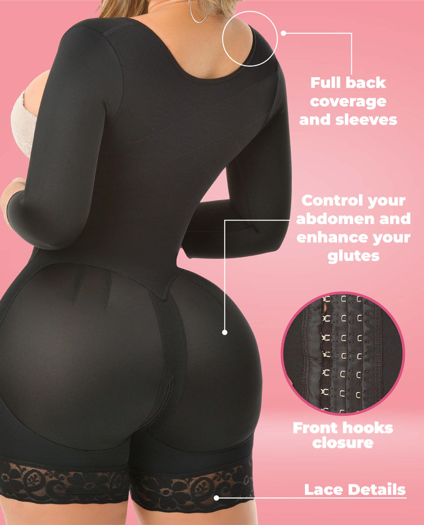 Nia Stage 4 Hourglass Faja Colombian Post Surgery With Sleeves Short Leg No Bra Bootylove